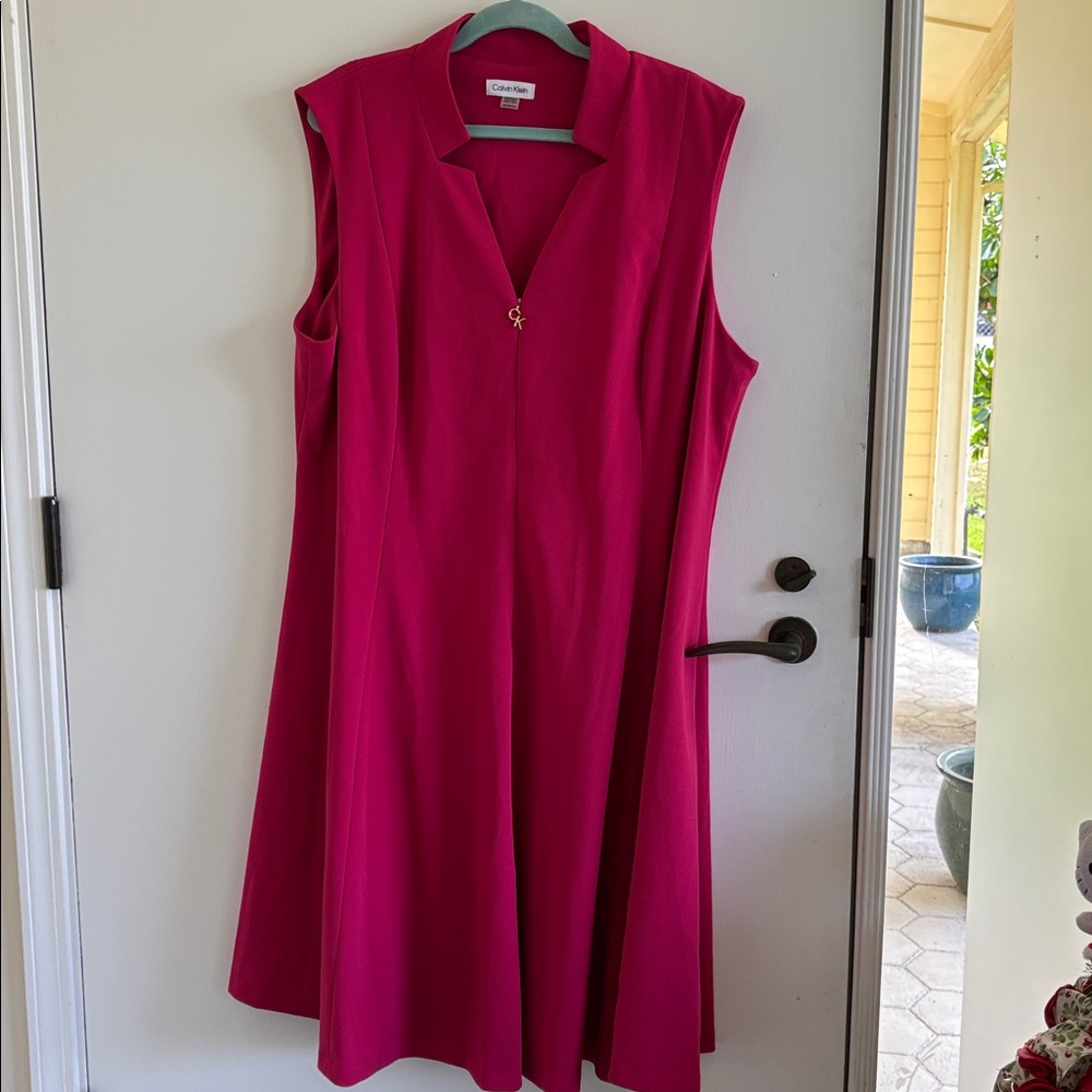 Calvin Klein pink sleeveless V-neck A-line dress business office career - Picture 2 of 7